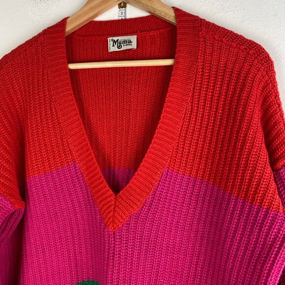 Show Me Your Mumu Mina Sweater Size XS Feliz Stripe Oversized Maximalist Xmas - Picture 8 of 13